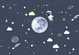 卡通星球宇航员飞船太空背景壁画