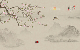 新中式工笔花鸟画背景墙