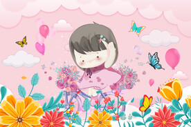 可爱卡通小女孩背景墙