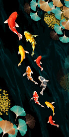 新中式九鱼图装饰画