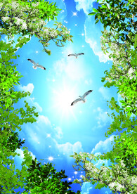 蓝天白云绿叶大雁