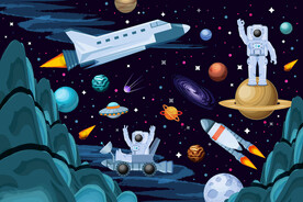 卡通太空星球宇航员火箭星空背景