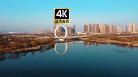 郑州蝶湖公园戒指爱情地标航拍