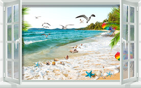 窗外海滩风景电视背景墙