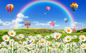 小雏菊花海热气球电视背景墙