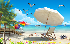 海边椰子树风景电视背景墙