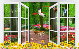 鸟语花香树林电视背景墙