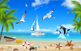 椰子树海边风景电视背景墙