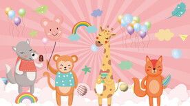 卡通儿童粉色动物背景墙