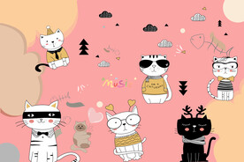 卡通粉红色猫背景墙