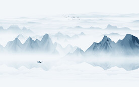 中式水墨山水画电视背景墙