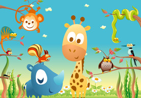 卡通儿童犀牛背景墙