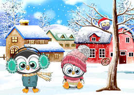 卡通可爱企鹅背景墙