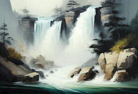 当代油画 黄果树瀑布