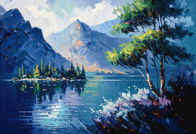 厚涂油画 湖光山色