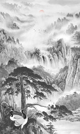 水墨国画迎客松