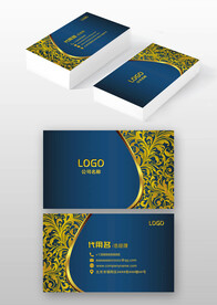 蓝色金色金属感高档会所名片模板