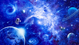 蓝色银河星空外太空宇宙星球背景