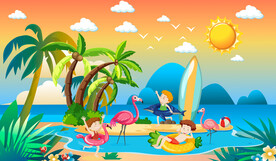 卡通海洋沙滩背景