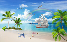蓝天白云沙滩电视背景墙