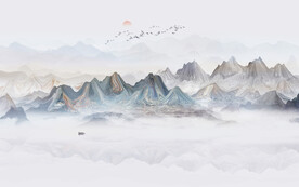 中式意境水墨山水画背景墙