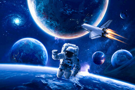 蓝色宇宙星球太空火箭宇航员背景