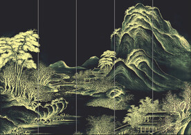 山水中式电视背景墙  壁画硬包