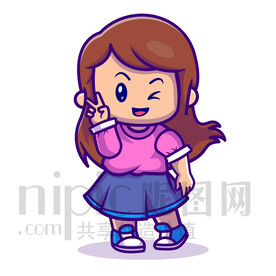 可爱卡通小女孩剪刀手