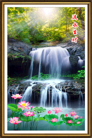 瀑布山水风景墙画