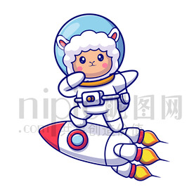 可爱卡通穿着宇航服的太空小羊