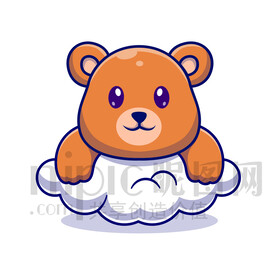 可爱卡通趴在云朵上的棕熊