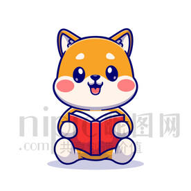 可爱卡通拿着书学习的小狗