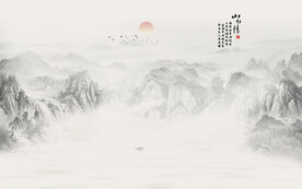 新中式水墨国画山水背景墙壁画