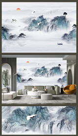 原创高清新中式水墨山水画