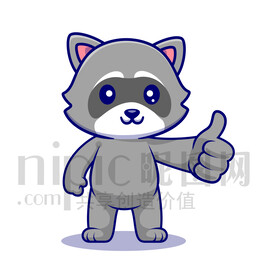 可爱卡通点赞的小浣熊狸猫