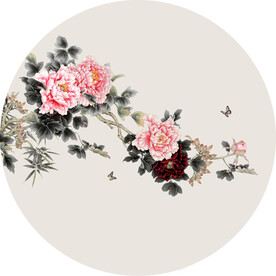 新中式水墨圆形牡丹玄关入户茶室