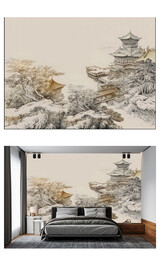 高清意境山水背景墙壁画图片 