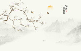 新中式手绘花鸟画背景墙