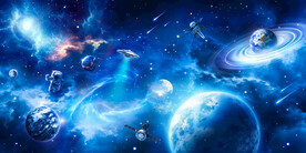 蓝色宇宙星球太空宇航员星空背景