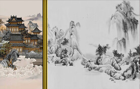 新中式山水背景墙壁画硬包