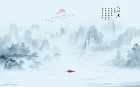 水墨江南水乡背景墙