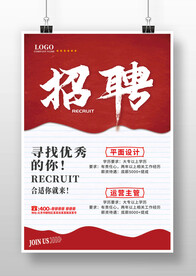 红色复古企业店面招聘广告海报