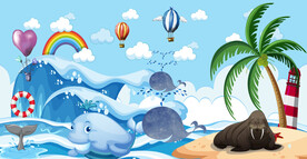 卡通沙滩海洋背景墙