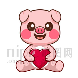 可爱卡通抱着爱心的小猪