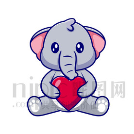 可爱卡通抱着爱心的大象