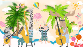 卡通动物儿童房背景墙