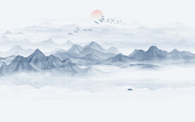 意境抽象水墨山水画背景墙