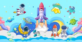 卡通太空人儿童房背景墙