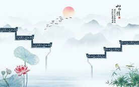 水墨江南水乡背景墙
