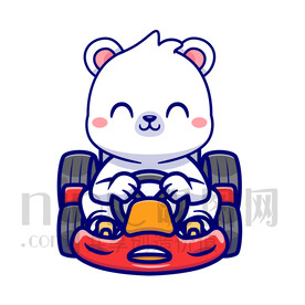 可爱卡通开卡丁车的北极熊